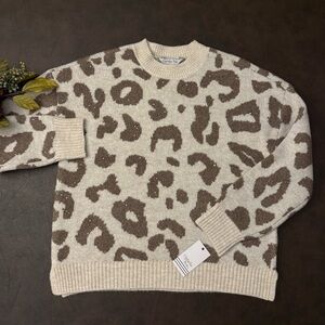 NWT Boutique Leopard Print Sweater - Cream and Brown